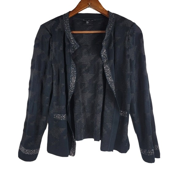 Ming Wang Size Medium Black Open Front Blazer Jacket with Rhinestones - Picture 1 of 8